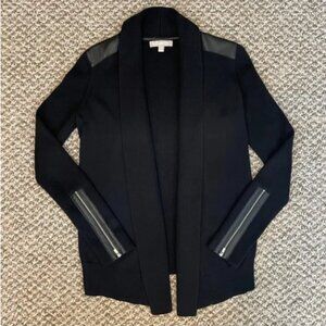 Banana Republic Open Front Cardigan with Faux Leather Accents - Black